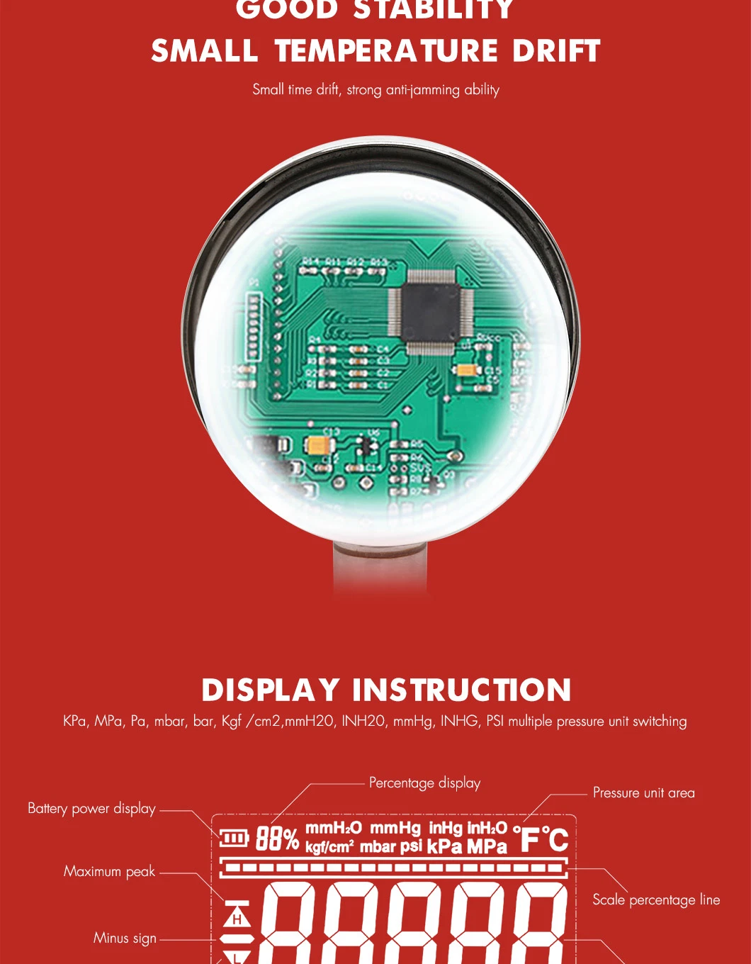 Hongqi Hc-100 OEM 0-100MPa Battery Digital Pressure Gauge