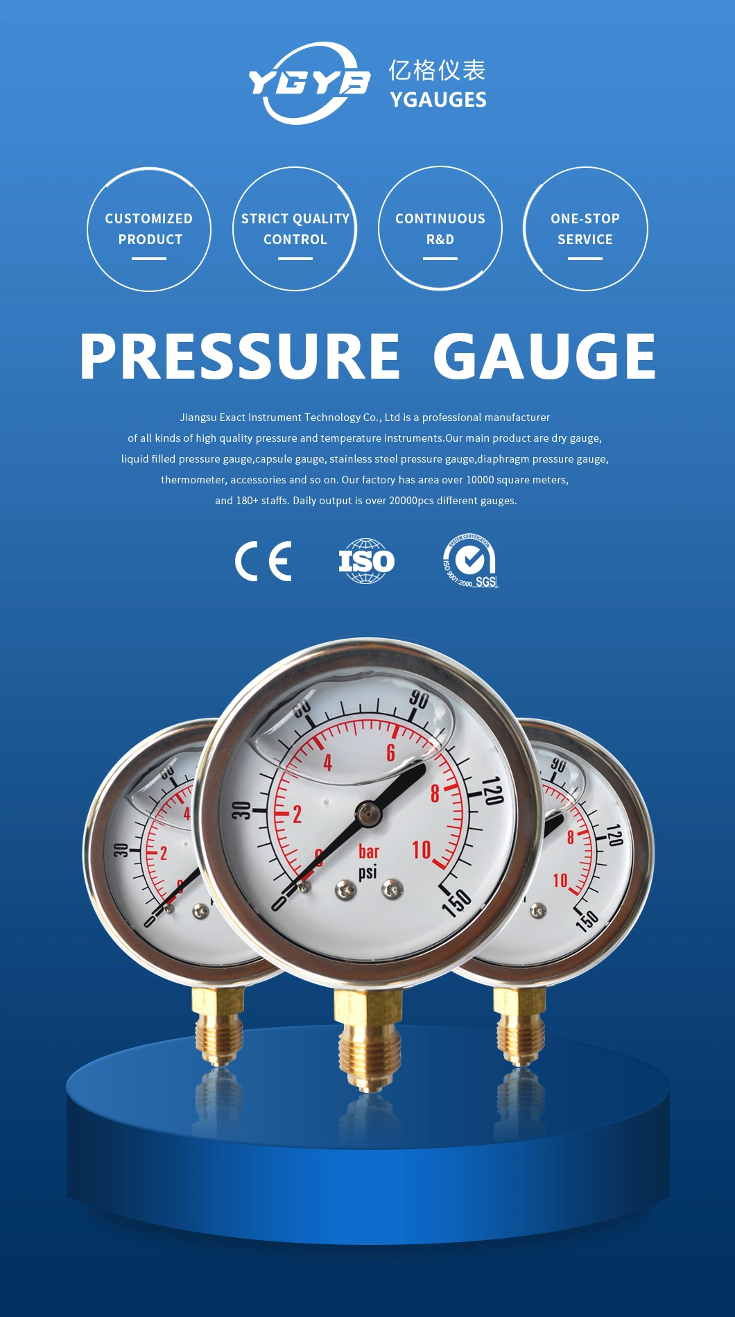 Glycerine Filled Pressure Gauge Oil Filled Manometer Hydraulic Water Air Pressure Gauge